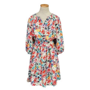 Eliza J Dress Long Sleeve Elastic Cuff Blue Red Floral Size 10 Petite 10 P